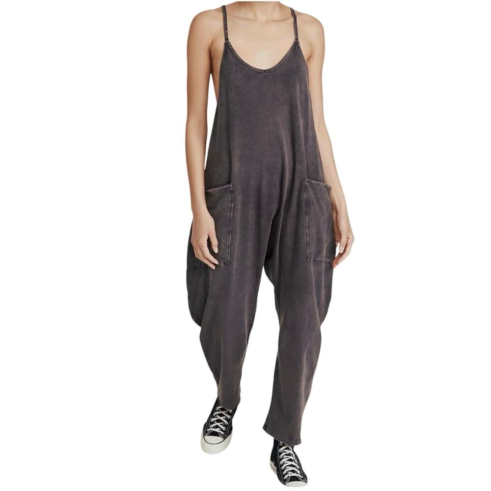 FREE PEOPLE MOVEMENT Hot Shot Jumpsuit Acid Washed Black Medium